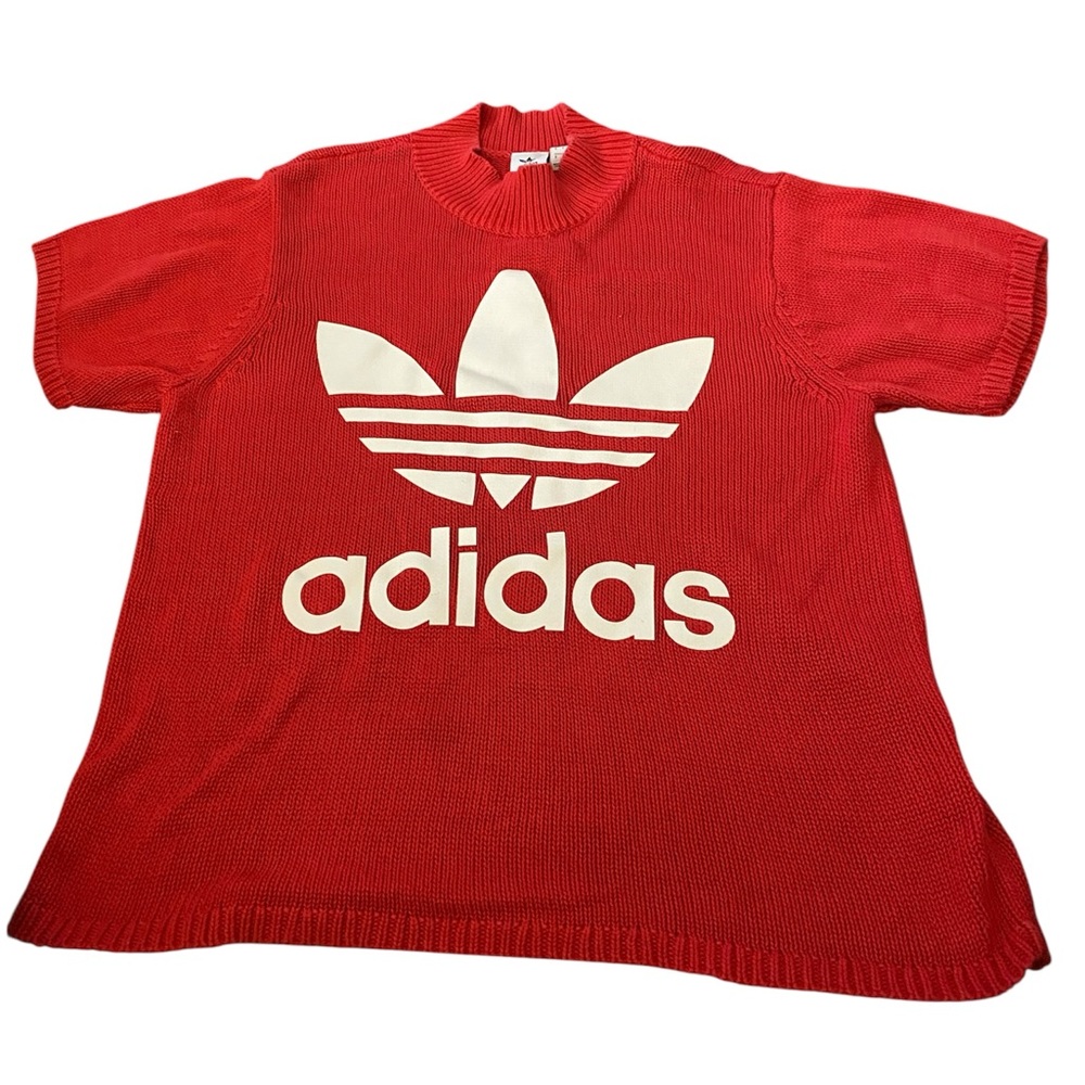 adidas Big Trefoil Logo Women’s Red & White cotton sweater Size Lg/XL